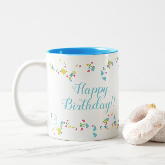 Festive Confetti Happy Birthday Mug ツートーンマグカップ (ドーナツ)