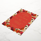Festive Coral Floral Wedding Invitation 箔招待状 (回転した状態)