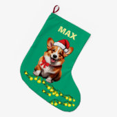 Festive Corgi Dog Custom Pet ラージクリスマスストッキング (正面 (吊り時))