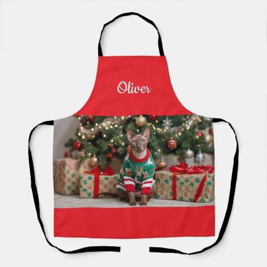  Festive Cornish Rex Cat Christmas Personalized  エプロン (正面)
