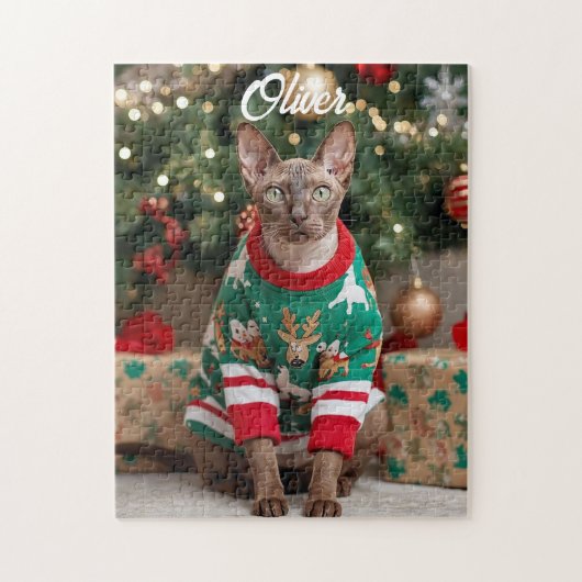 Festive Cornish Rex Cat Christmas Personalized ジグソーパズル (縦)