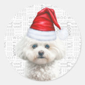 Festive Coton de Tulear Dog Woof Words Christmas ラウンドシール (正面)