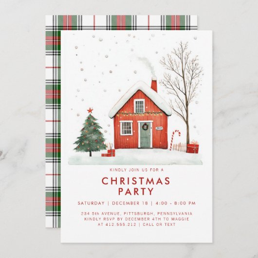 Festive Country Home Christma House Invitation 招待状 (正面/裏面)