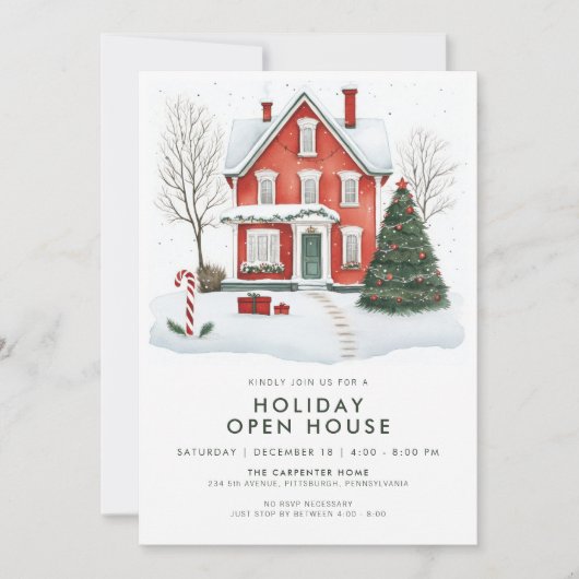 Festive Country Home Holiday Open House Invitation 招待状 (正面)