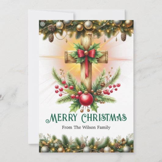 Festive Cross with Red Bow and Baubles, Christmas シーズンカード (正面)