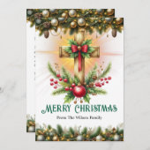 Festive Cross with Red Bow and Baubles, Christmas シーズンカード (正面/裏面)