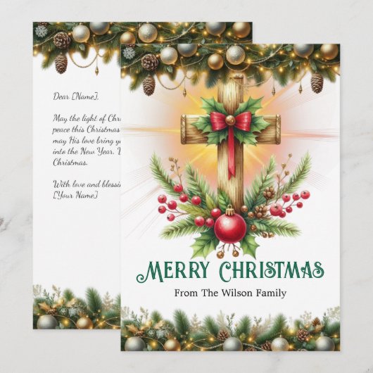 Festive Cross with Red Bow and Baubles, Christmas シーズンカード (正面/裏面)