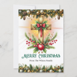 Festive Cross with Red Bow and Baubles, Christmas シーズンカード