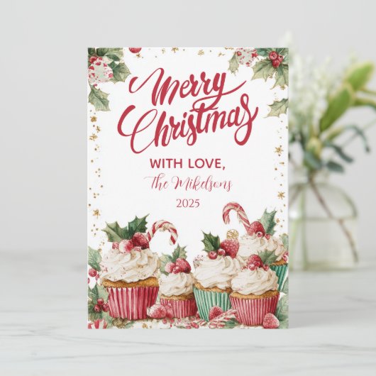 Festive Cupcake Candy Cane シーズンカード (スタンド正面)