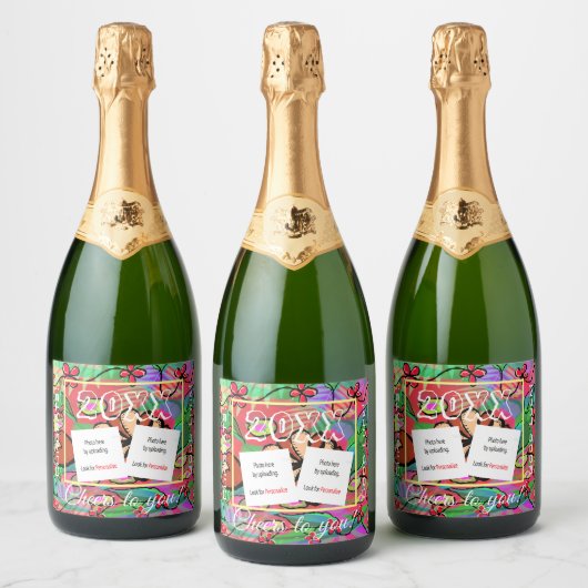Festive Custom Photo Sparkling Wine Beverage Label スパークリングワインラベル (ボトル)
