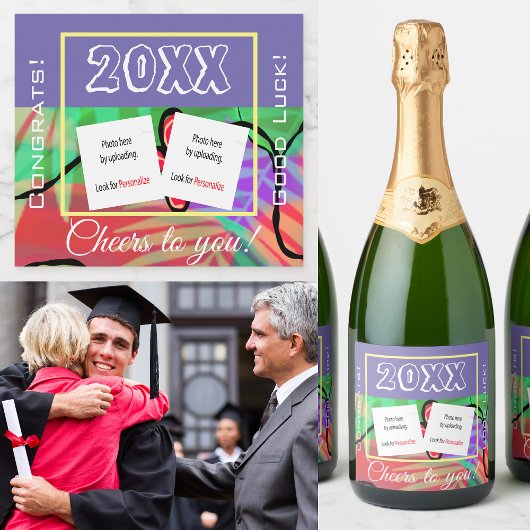 Festive Custom Photo Sparkling Wine Beverage Label スパークリングワインラベル