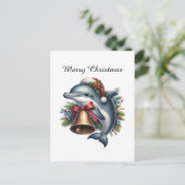 Festive customizable dolphin Merry Christmas シーズンポストカード (スタンド正面)
