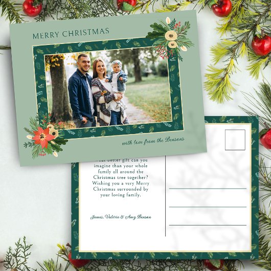 Festive Cute Christmas Floral 1 Photo シーズンポストカード