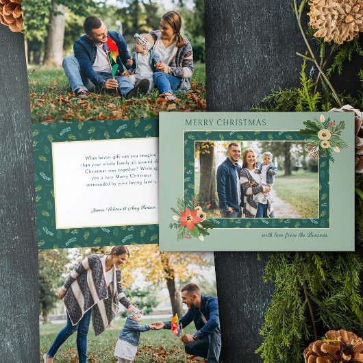 Festive Cute Christmas Floral 1 Photo 三つ折りクリスマスカード