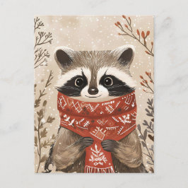 Festive cute Racoon Christmas Greeting ポストカード