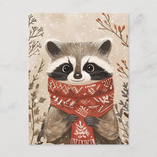 Festive cute Racoon Christmas Greeting ポストカード (正面)
