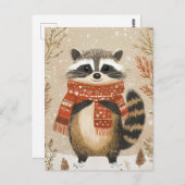 Festive cute Racoon Christmas Greeting ポストカード (正面/裏面)