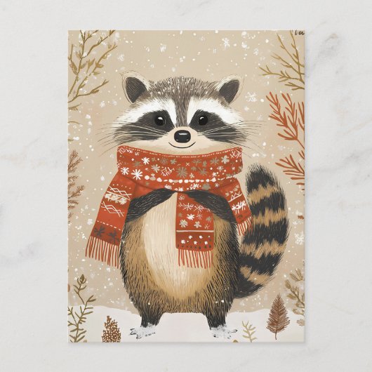Festive cute Racoon Christmas Greeting ポストカード (正面)