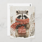 Festive cute Racoon Christmas Greeting ポストカード (正面/裏面)