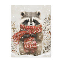 Festive cute Racoon Christmas Greeting