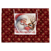 Festive Cute Santa Claus Red Nose Rudolph Bag ラージペーパーバッグ (正面)