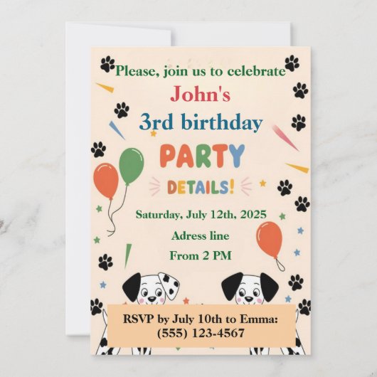 Festive Dalmatian Birthday Invitation 招待状 (裏面)