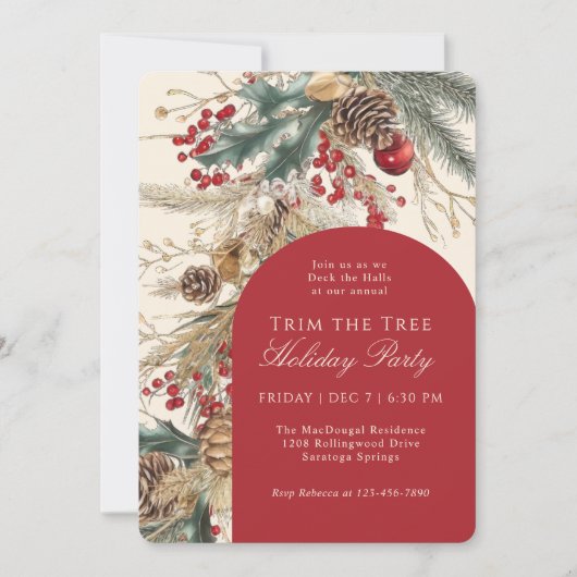 Festive Deck the Halls Tree Trimming Party  招待状 (正面)