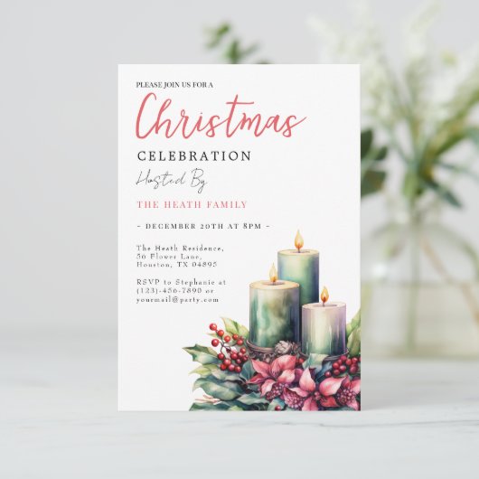 Festive Decorated Candles Christmas 招待状 (スタンド正面)