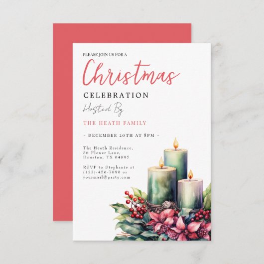 Festive Decorated Candles Christmas 招待状 (正面/裏面)