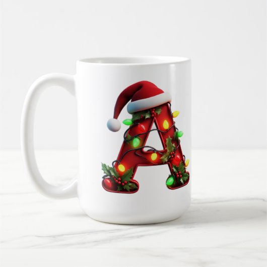 Festive Decorated Christmas Red Letter A コーヒーマグカップ (左)
