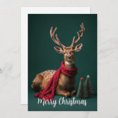 Festive Deer with Red Scarf Christmas Art シーズンカード (正面/裏面)