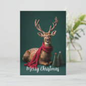Festive Deer with Red Scarf Christmas Art シーズンカード (スタンド正面)