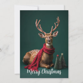 Festive Deer with Red Scarf Christmas Art シーズンカード