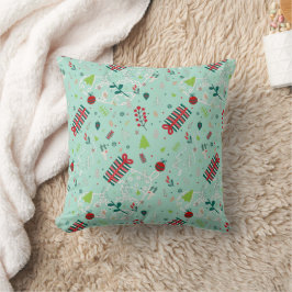 Festive Design with Trees, Reindeer & Snowflakes クッション
