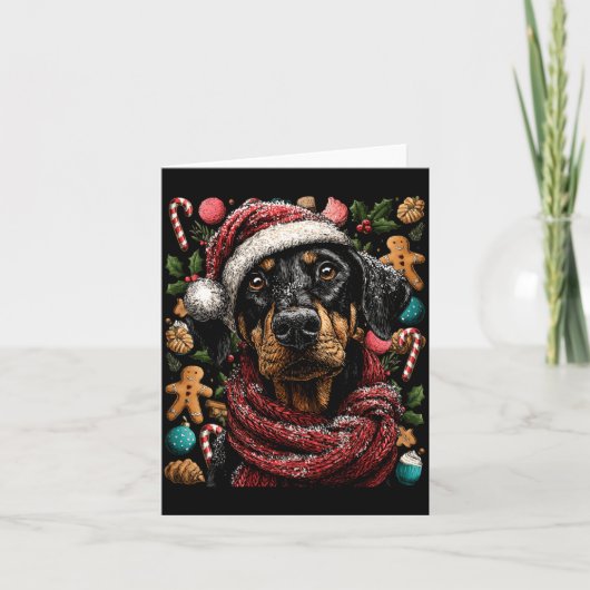 Festive Doberman With Santa Hat Snowy Winter Chris カード (正面)