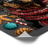 Festive Doberman With Santa Hat Snowy Winter Chris ポスター (角)