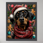 Festive Doberman With Santa Hat Snowy Winter Chris ポスター (正面)