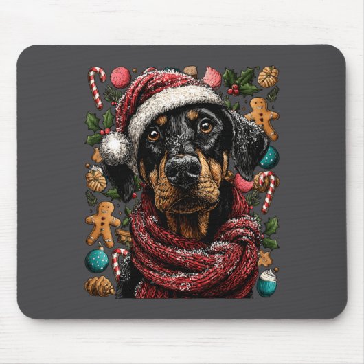 Festive Doberman With Santa Hat Snowy Winter Chris マウスパッド (正面)