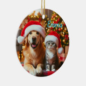 Festive Dog and Cat Christmas セラミックオーナメント (右)