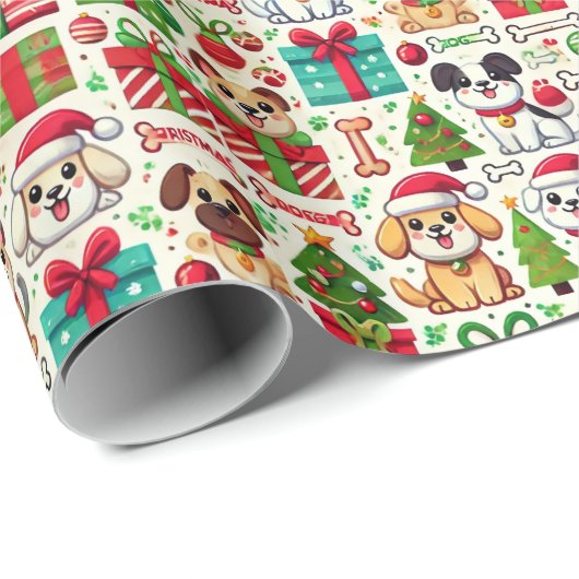 Festive Dog Christmas Wrapping Paper ラッピングペーパー (ロールコーナー)