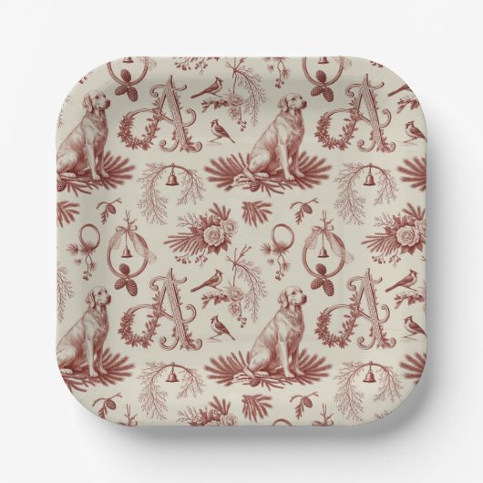Festive Dog Lover Letter A Christmas Plates ペーパープレート (正面)