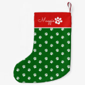 Festive Dog Paw Print  Custom Name スモールクリスマスストッキング (裏面)