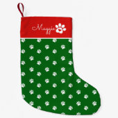 Festive Dog Paw Print  Custom Name スモールクリスマスストッキング (正面)