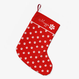 Festive Dog Paw Print  Custom Name スモールクリスマスストッキング