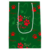 Festive DOG PAW PRINTS and LOVE HEARTS Christmas ミディアムペーパーバッグ (裏面)