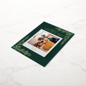 Festive Dog Photo Custom Christmas 箔シーズンポストカード (回転した状態)