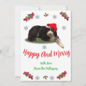 Festive dog wearing a Santa Hat Flat Holiday Card シーズンカード (正面)