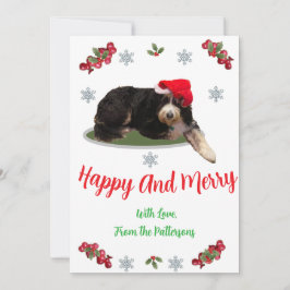 Festive dog wearing a Santa Hat Flat Holiday Card シーズンカード