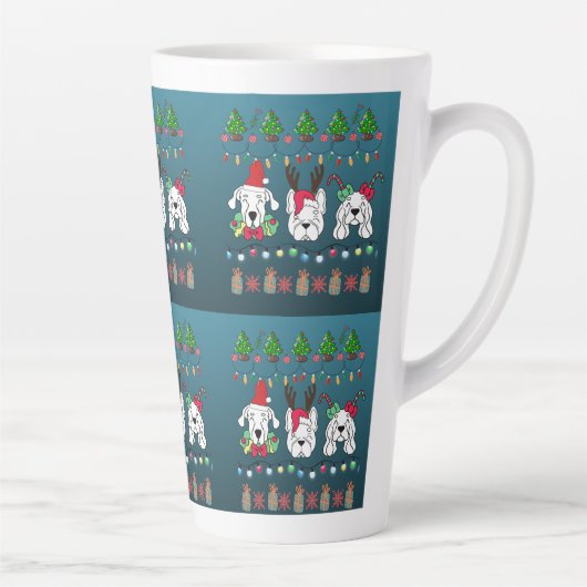Festive dogs Christmas pattern - cute hoiiday dogs カフェラテマグ (右)