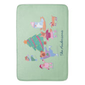 Festive Dogs Ice Skating Light Green Christmas バスマット (正面縦)